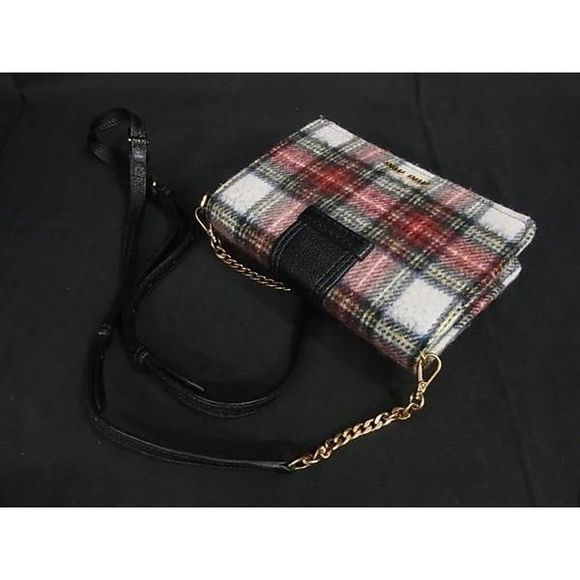 Miu Miu Wool Plaid 2WAY Shoulder Bag Mini Bag Red - Picture 5 of 8
